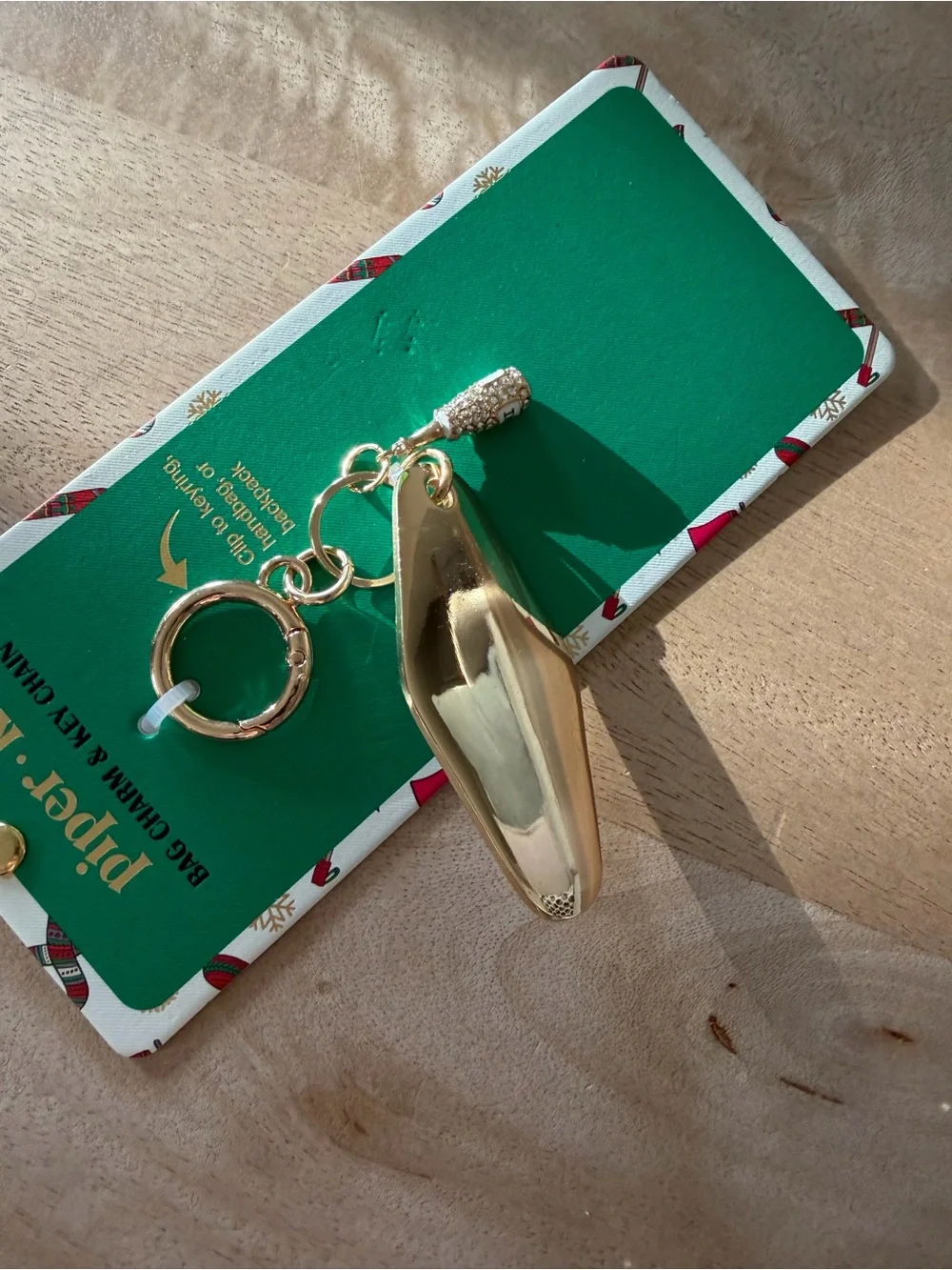 Piper.k Ceramic Bag Charm Keychain - White & Blue with Gold Hardware